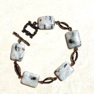 2/$20, White Natural Dendritic Agate Bracelet, Genuine Gemstone & Copper Links
